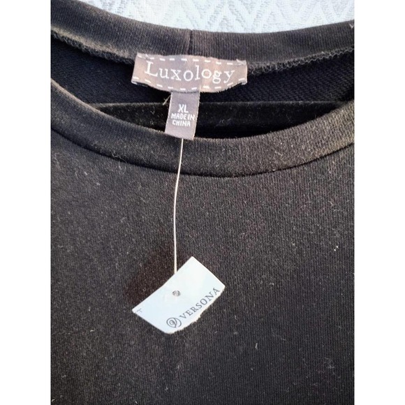 Luxology Black Red Striped Dress Knit Cotton Poly Blend 3/4 Sleeves XL NWT - Picture 2 of 6